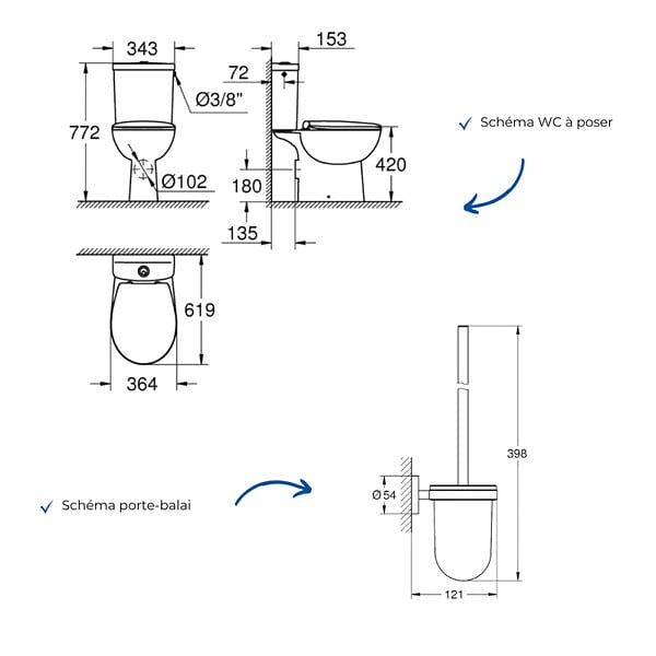 GROHE - WC à poser sans bride + Abattant frein de chute déclipsable + Porte-balai WC Cool Sunrise - large