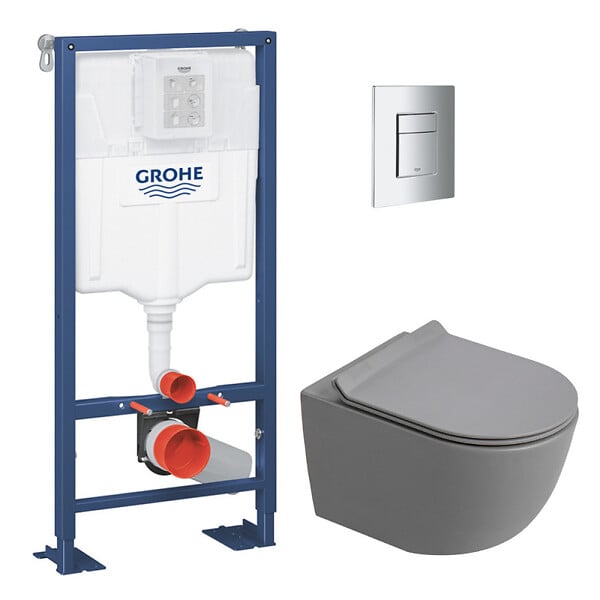 GROHE - Solido pack WC bâti autoportant + WC suspendu sans bride Ceramia PixL avec abattant SoftClose + plaque (GRCEPXGRMT02FR-FS) - large