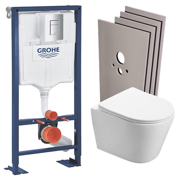GROHE - SOLIDO Pack Bâti-support + WC suspendu + Plaque chrome + Set de montage - large