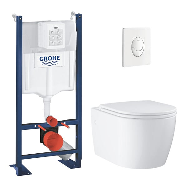 GROHE - Rapid SL pack WC bâti-support autoportant + WC suspendu sans bride Grohe avec abattant SoftClose + plaque (GRRGRSTWR02-FR) - large