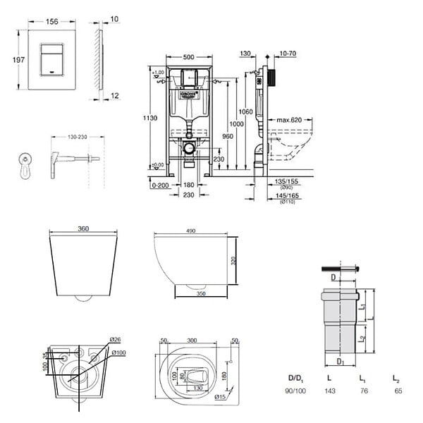 GROHE - Rapid SL pack WC bâti-support + WC suspendu sans bride Ceramia PixL avec abattant SoftClose + plaque (GRRCEPXPMT03FR-FS) - large