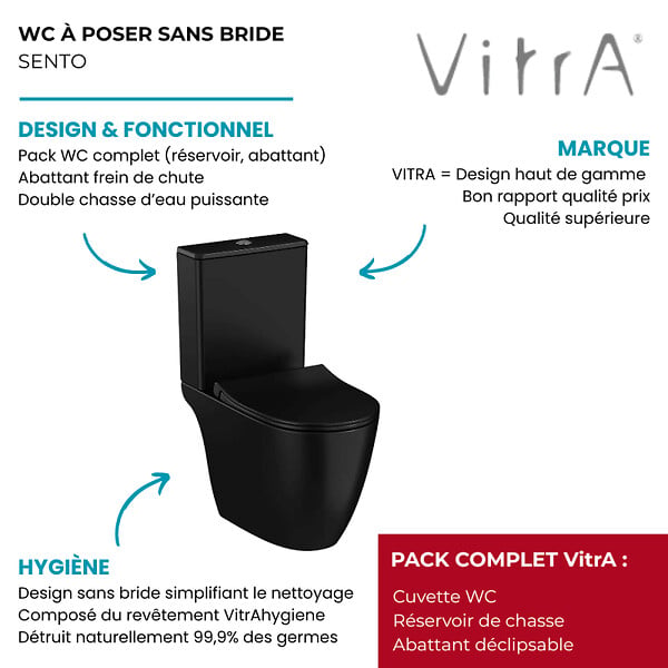 VITRA - WC à poser sans bride VitrA Sento + abattant slim freinde chute noir mat - large