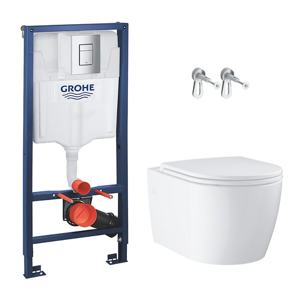 GROHE - Rapid SL pack WC bâti-support + WC suspendu sans bride Grohe avec abattant SoftClose + plaque (GRRGRSTWR01FR-FS) - large