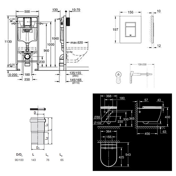 GROHE - Rapid SL pack WC bâti-support + WC suspendu sans bride Grohe avec abattant SoftClose + plaque (GRRGRSTWR01FR-FS) - large