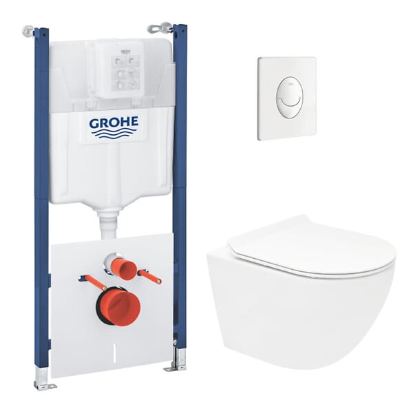 GROHE - Pack WC bâti-support 2en1 + WC suspendu sans bride Siko avec abattant SoftClose + plaque Grohe (GRRCEWT01FR-FS) - large