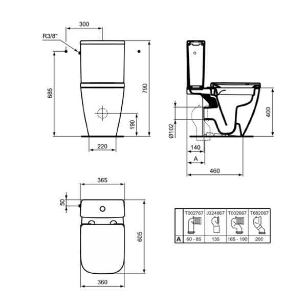 IDEAL STANDARD - WC à poser compact sans bride sortie horizontale I.Life S avec abattant frein de chute - large