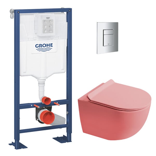 GROHE - Solido pack WC bâti autoportant + WC suspendu sans bride Ceramia PixL avec abattant SoftClose + plaque (GRCEPXPMT02FR-FS) - large