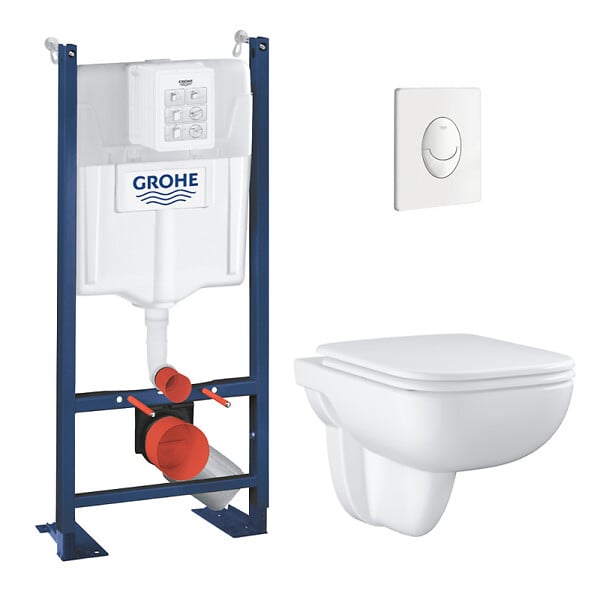 GROHE - Rapid SL Project pack WC bâti autoportant + WC suspendu sans bride Grohe avec abattant SoftClose + plaque (GRRGRSEWR01FR-FS) - large