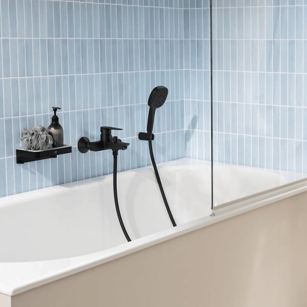 GROHE - Mitigeur bain douche mécanique Start Edge 2020 noir mat + Douchette 2 jets Vitalio Comfort 110 + Flexible - large