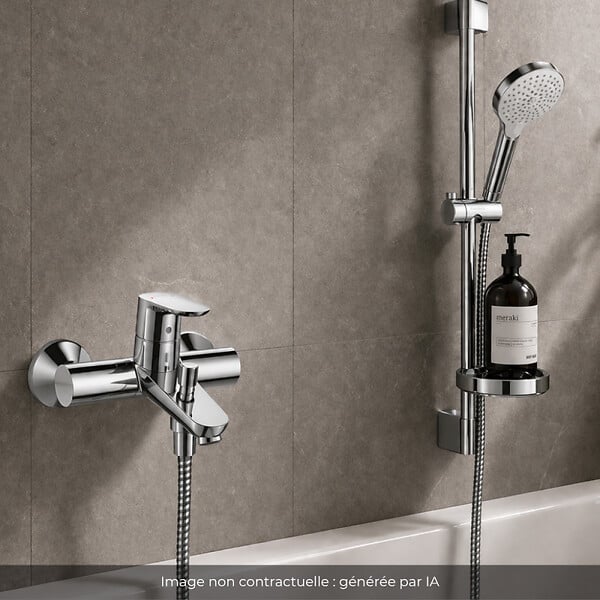 HANSGROHE - Pack mitigeur baignoire mécanique Focus C2 chromé + Ensemble de douche Crometta 2 jets blanc/chromé - large
