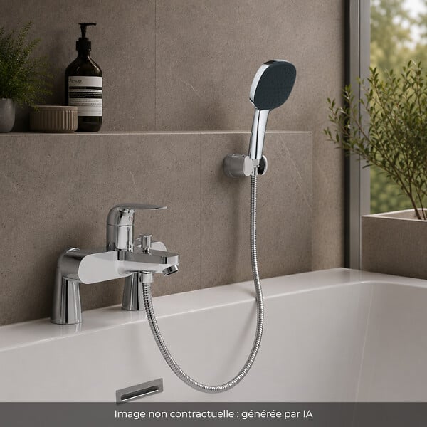 GROHE - Mitigeur baignoire mécanique Swift avec colonnettes Idro'Flex + Douchette 2 jets Comfort + Flexible + Support - large