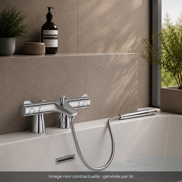 GROHE - Mitigeur baignoire thermostatique Grohtherm 800 avec colonnettes Idro'Flex + Douchette 1 jet + Flexible - large