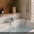 GROHE - Mitigeur baignoire thermostatique Precision Trend avec colonnettes Idro'Flex + Douchette 1 jet + Flexible + Support - vignette