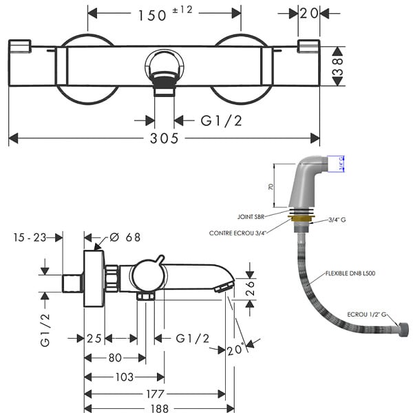 HANSGROHE - Mitigeur bain douche thermostatique Ecostat Comfort chromé - large