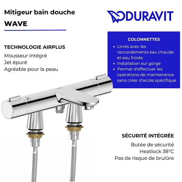 DURAVIT - Mitigeur baignoire thermostatique Wave avec colonnettes Idro'Flex - large