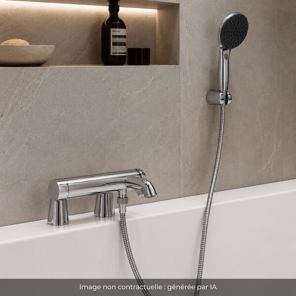 GROHE - Mitigeur baignoire mécanique Essence avec colonnettes Idro'Flex + Douchette 2 jets Start + Flexible + Support - large
