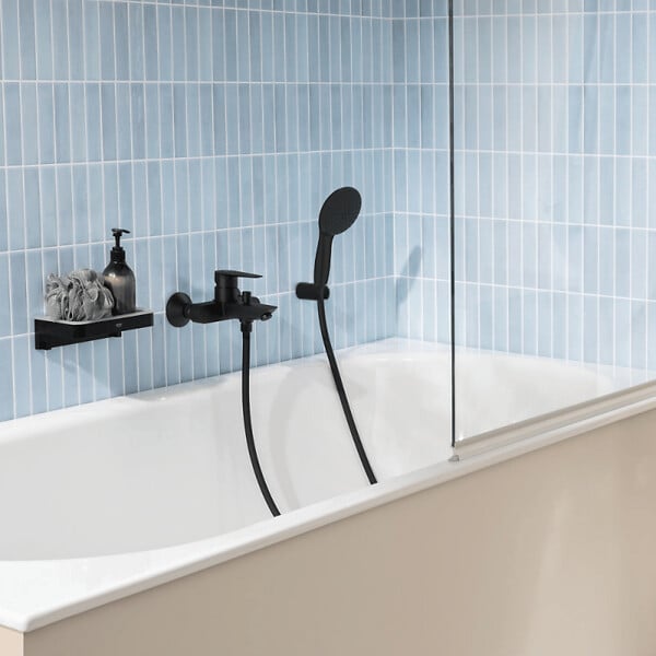 GROHE - Mitigeur bain douche mécanique Start Edge 2020 noir mat + Douchette 2 jets Vitalio Start 110 + Flexible - large