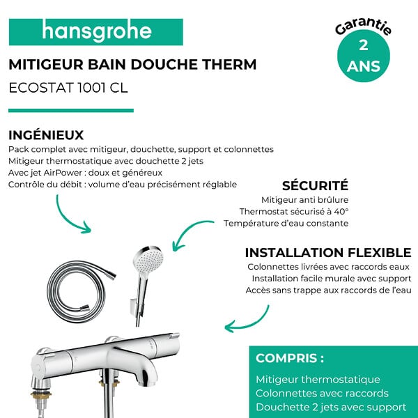 HANSGROHE - Ensemble bain douche Vario avec mitigeur Ecostat 1001 - large