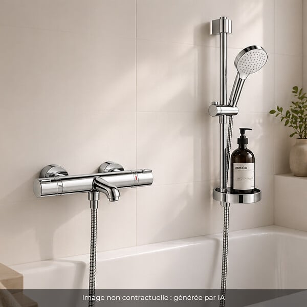 HANSGROHE - Pack mitigeur baignoire thermostatique Ecostat Comfort chromé + Ensemble de douche Crometta 2 jets blanc/chromé - large