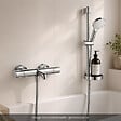 HANSGROHE - Pack mitigeur baignoire thermostatique Ecostat Comfort chromé + Ensemble de douche Crometta 2 jets blanc/chromé - vignette