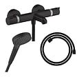 HANSGROHE - Pack mitigeur bain douche thermostatique Ecostat Comfort  + Flexible Designflex + Pommeau Vernis Blend Vario noir mat - vignette