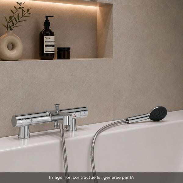 GROHE - Mitigeur baignoire thermostatique Precision Get avec colonnettes Idro'Flex + Douchette 2 jets Start + Flexible - large