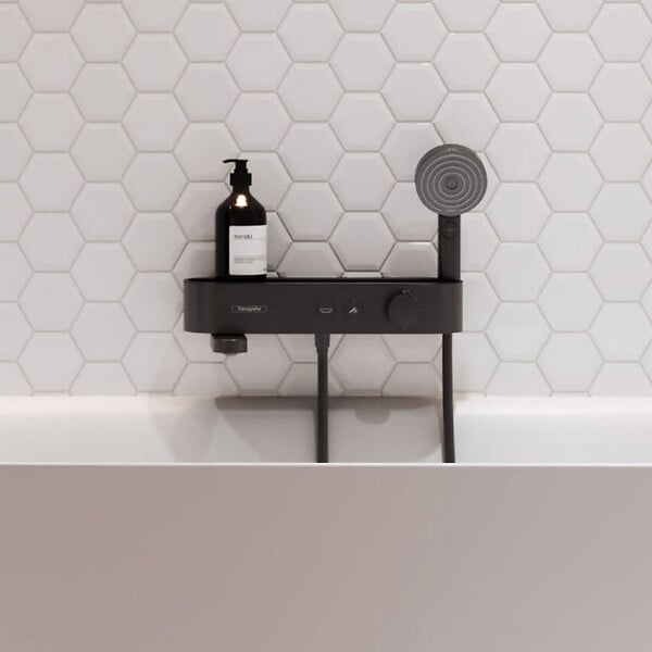HANSGROHE - Pack mitigeur bain douche thermostatique ShowerTablet Select + Flexible Designflex + Douchette Vernis Blend Noir mat - large
