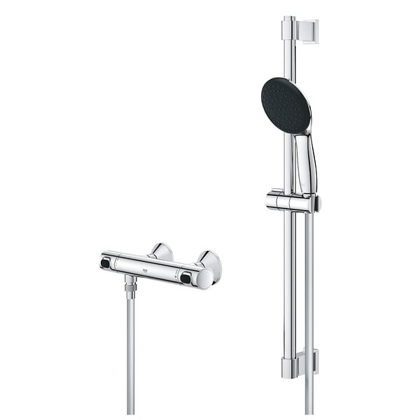 GROHE - Precision Flow Set de douche avec mitigeur thermostatique + Douchette + Barre 60 cm, chrome (G34800001) - large