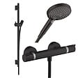 HANSGROHE - Pack mitigeur douche thermostatique Ecostat Comfort + Barre Unica + flexible + Pommeau Raindance 3 jets noir mat - vignette