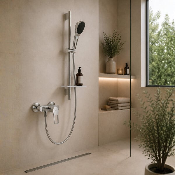 GROHE - Pack mitigeur douche mécanique StartLoop + Douchette Vitalio Comfort 110 + Barre Quickflix Vitalio Smartactive + Flexible - large