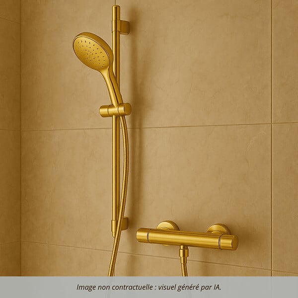 DURAVIT - Pack mitigeur douche thermostatique 1000 + Barre 90 cm + Pommeau 3 jets + Flexible 160 cm Doré poli - large