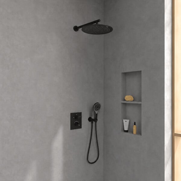 VILLEROY ET BOCH - Bras mural pour douche de tête  Universal rond Noir mat - large