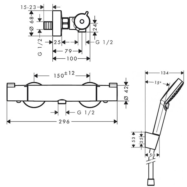 HANSGROHE - Ecostat 1001 CL Pack Mitigeur Thermostatique douche + Set Crometta Porter’S Douchette Vario / 1,25m (13211000-Vario) - large