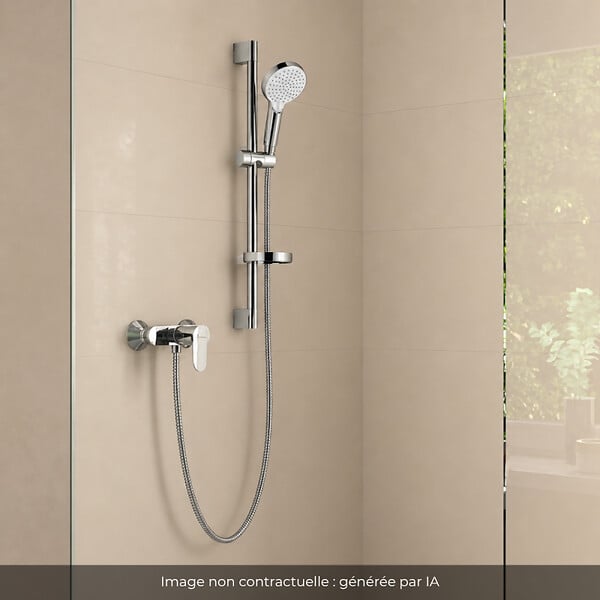 HANSGROHE - Pack mitigeur douche mécanique Vernis Blend chromé + Ensemble de douche Crometta 2 jets blanc/chromé - large