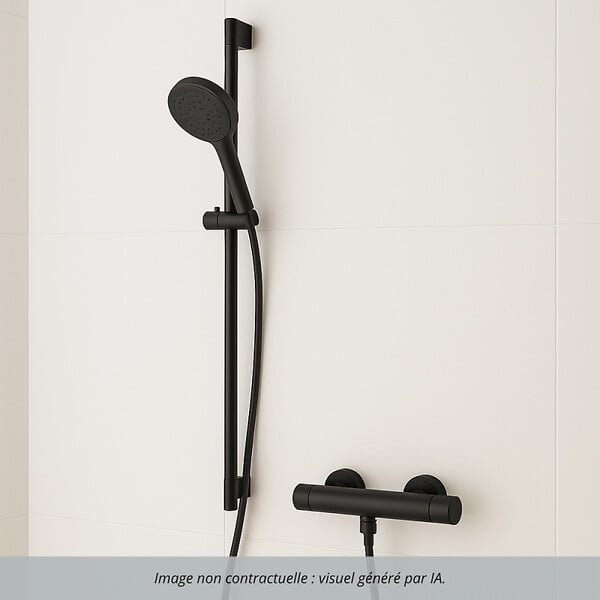 DURAVIT - Pack mitigeur douche thermostatique 1000 + Barre 70 cm + Pommeau 3 jets + Flexible 160 cm Noir mat - large