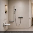 HANSGROHE - Mitigeur thermostatique Ecostat Comfort + Barre PMR Unica gauche + Pommeau Pulsify Select 3 jets + Flexible Designflex - vignette