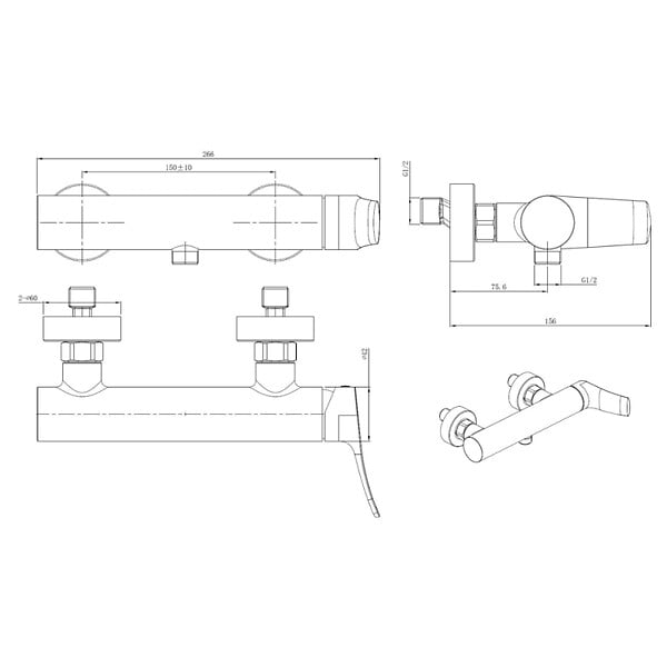 SWISS AQUA TECHNOLOGIES - Infinitio mitigeur de douche monocommande mural, entraxe 150 mm, sans ensemble de douche, chrome (SATBSINF268) - large