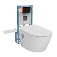 VITRA - Pack WC lavant suspendu sans bride avec abattant et attentes électriques VitrA V-Care Ultra blanc + bâti autoportant V-Fix Easy + plaque noir mat - vignette