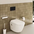 VITRA - Pack WC lavant suspendu sans bride avec abattant et attentes électriques VitrA V-Care Ultra blanc + bâti autoportant V-Fix Easy + plaque noir mat - vignette