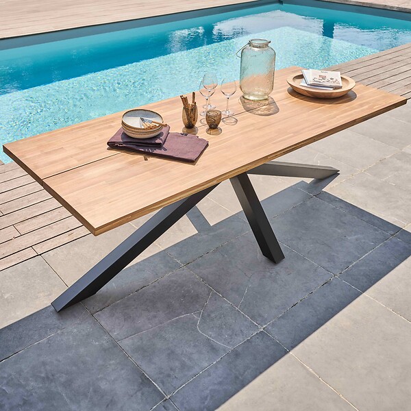 OVIALA - Table de jardin en aluminium et bois d'acacia 8 places 240x95 cm - Stella - large