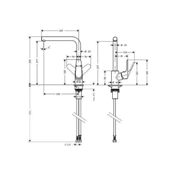 HANSGROHE - Evier 1 bac 840 S52 synthèse noir + robinet de cuisine Focus M41 160 aspect acier inox - large