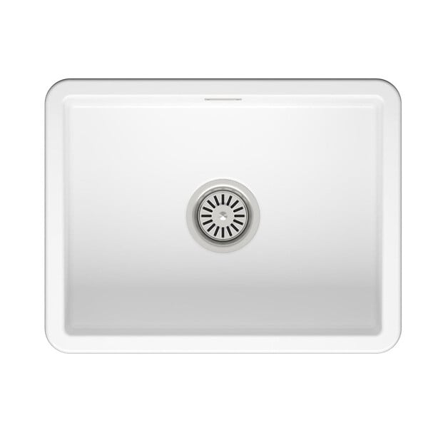 SWISS AQUA TECHNOLOGIES - Infinitio 55,5x43x22 cm évier de cuisine simple à encastrer en céramique, avec trop-plein, sans siphon, blanc (SATSINK5543) - large
