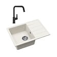 SWISS AQUA TECHNOLOGIES - 62x44 cm évier avec égouttoir réversible en Granite, à encastrer, blanc + mitigeur lavabo/cuisine Grohe Start (SATSE2WG3047) - vignette