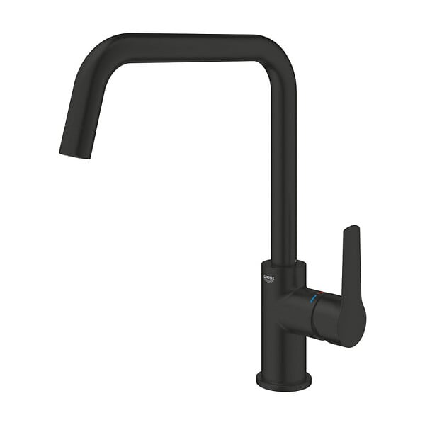 SWISS AQUA TECHNOLOGIES - 62x44 cm évier avec égouttoir réversible en Granite, à encastrer, noir + mitigeur lavabo/cuisine Grohe Start (SATSE2BG430) - large