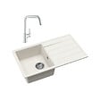 SWISS AQUA TECHNOLOGIES - 76x44 cm évier avec égouttoir réversible en Granite, à encastrer, blanc + mitigeur lavabo/cuisine Grohe Start (SATSE3WG304) - vignette