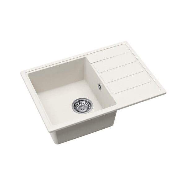 SWISS AQUA TECHNOLOGIES - 62x44 cm kit évier avec égouttoir réversible en Granite, à encastrer, blanc + mitigeur de cuisine Grohe Start (SATSE2WG303) - large