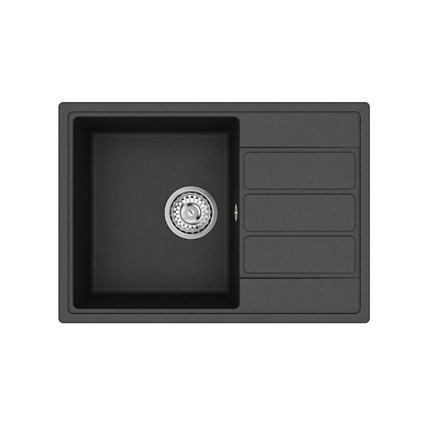 SWISS AQUA TECHNOLOGIES - 62x44 cm évier avec égouttoir réversible en Granite, à encastrer, noir + mitigeur lavabo/cuisine Grohe StartEdge (SATSE2BG313) - large