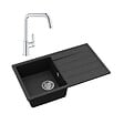 SWISS AQUA TECHNOLOGIES - 76x44 cm évier avec égouttoir réversible en Granite, à encastrer, noir + mitigeur lavabo/cuisine Grohe Start (SATSE3BG304) - vignette