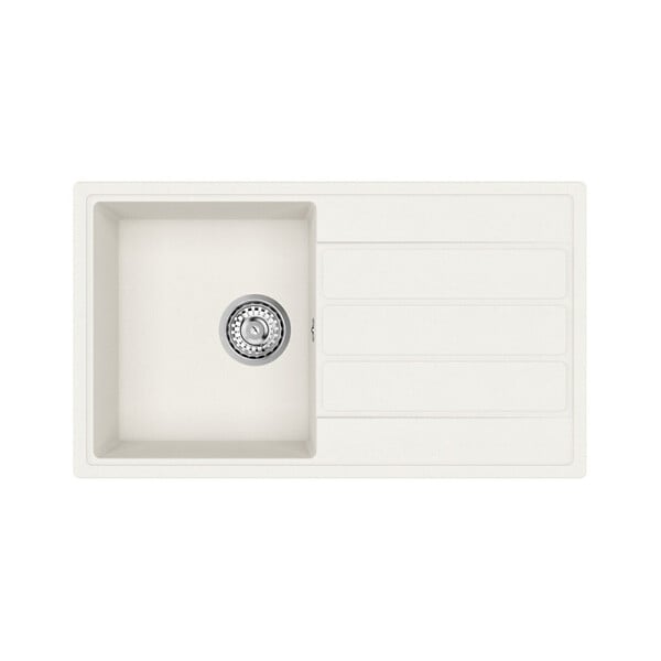 SWISS AQUA TECHNOLOGIES - 76x44 cm évier avec égouttoir réversible en Granite, à encastrer, blanc + mitigeur lavabo/cuisine Grohe StartEdge (SATSE3WG313) - large