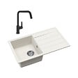 SWISS AQUA TECHNOLOGIES - 76x44 cm évier avec égouttoir réversible en Granite, à encastrer, blanc + mitigeur lavabo/cuisine Grohe Start (SATSE3WG3047) - vignette